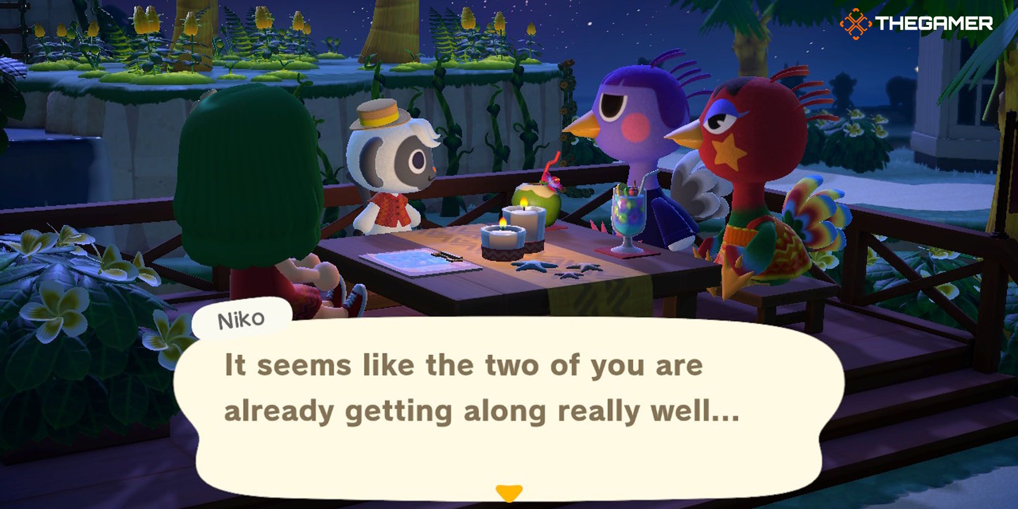 Animal Crossing New Horizons Happy Home Paradise- Niko talking to two animals about becoming roommates.