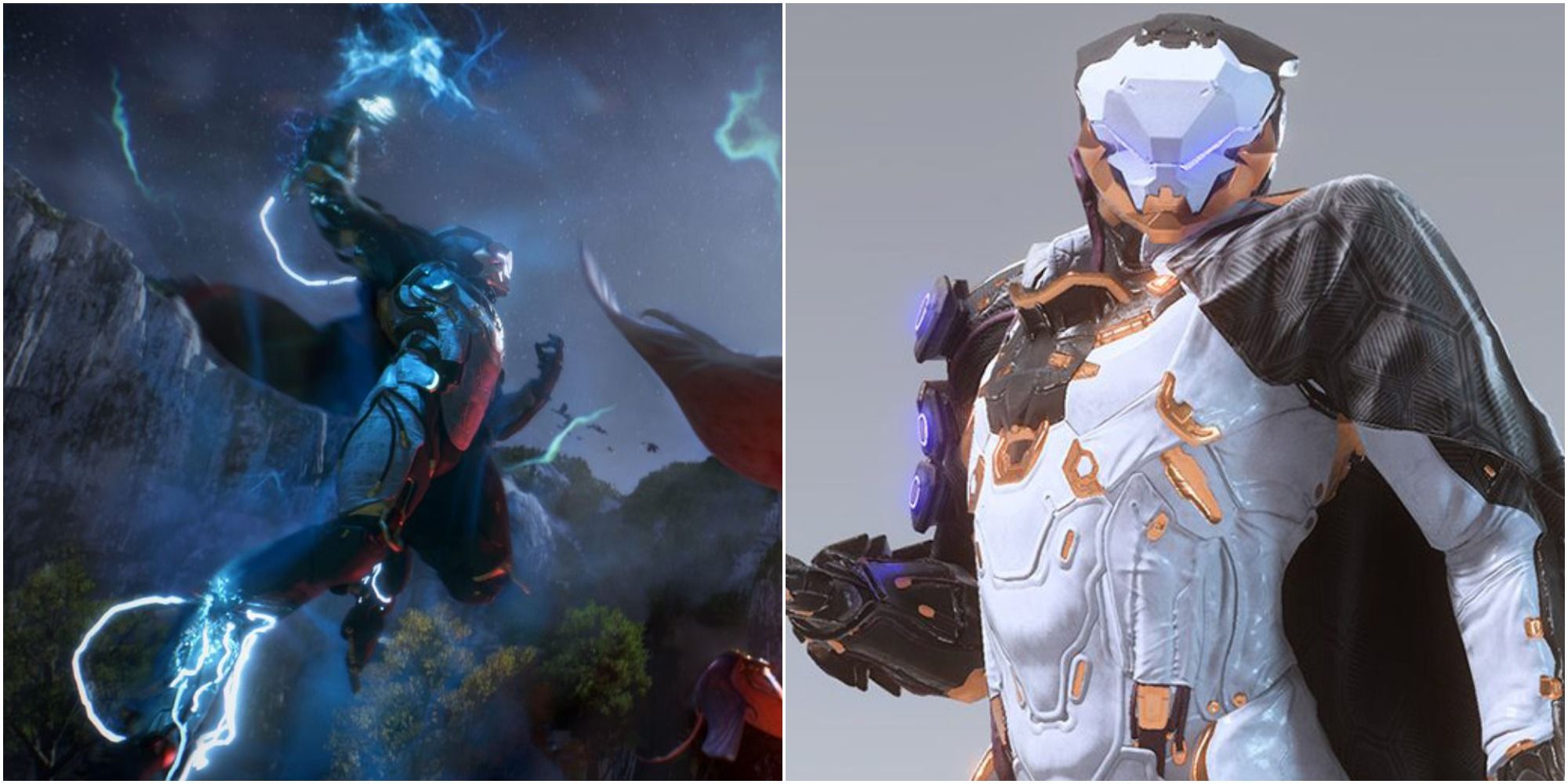 Anthem's Storm in action (left) and the default Storm in the customization menu (right)