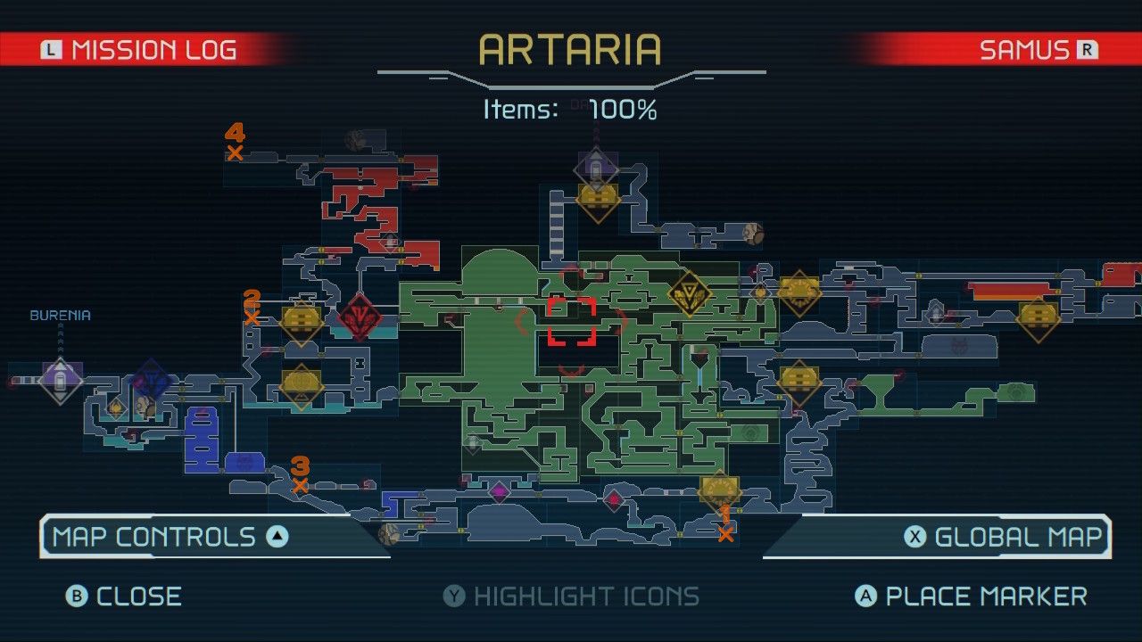 Metroid Dread: Artaria Energy Tank Map