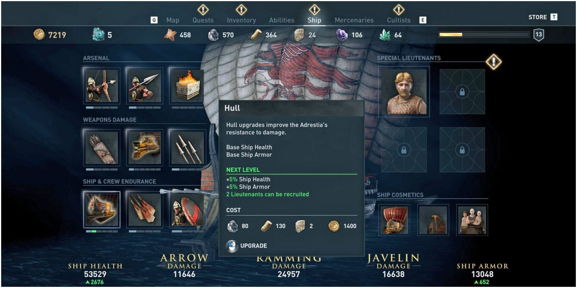 Bildschirm „Rumpf-Upgrades“ von Assassins Creed Odyssey