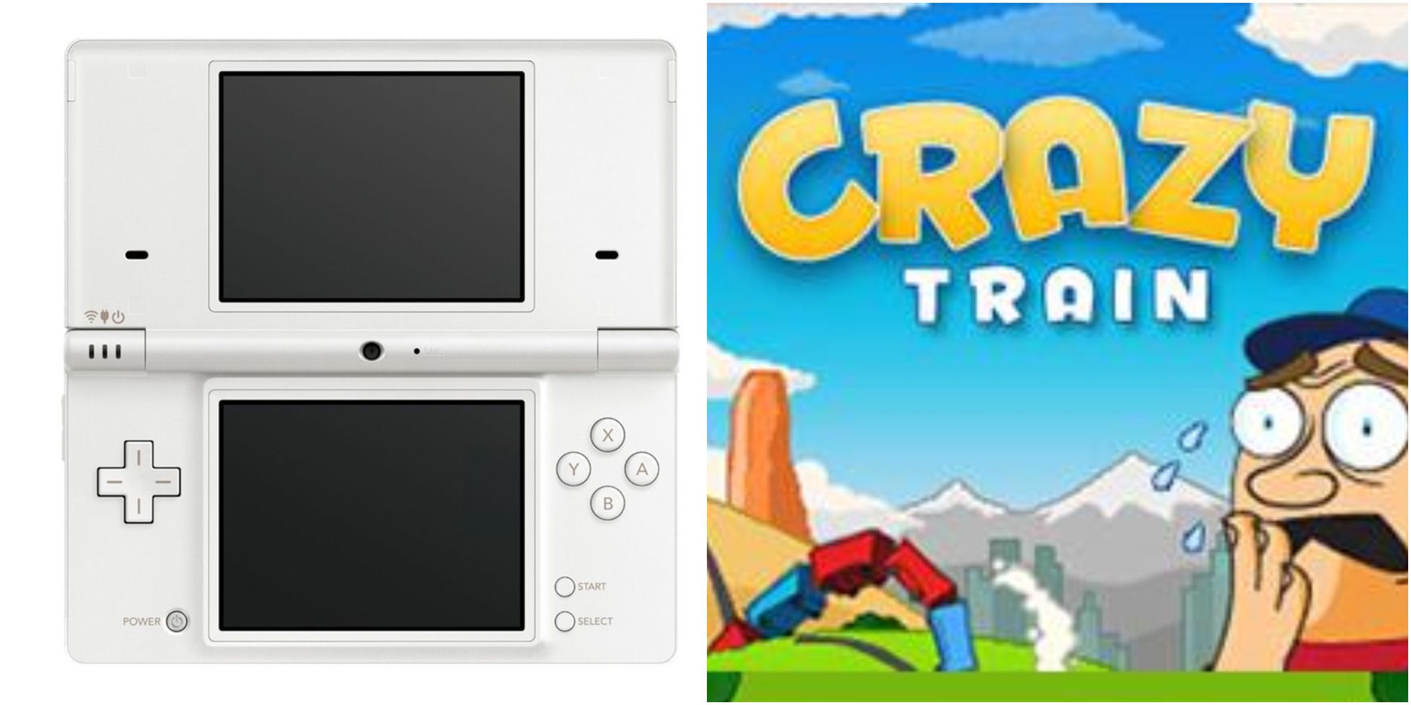 White Nintendo DSi Console and Crazy Train game art