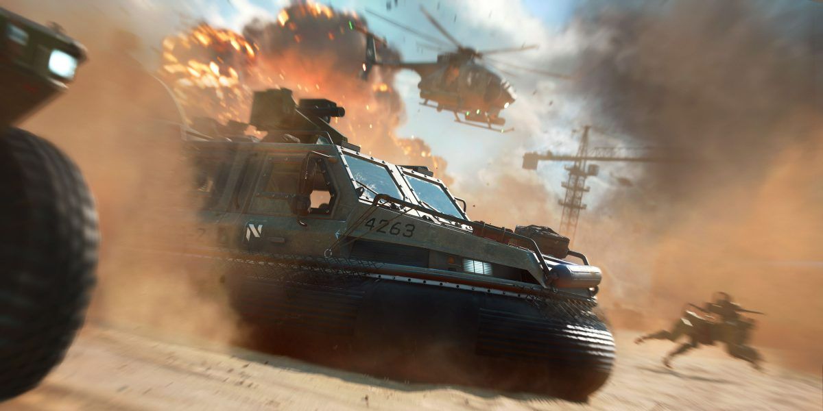 A hovercraft, tank and robot dog in Battlefield 2042