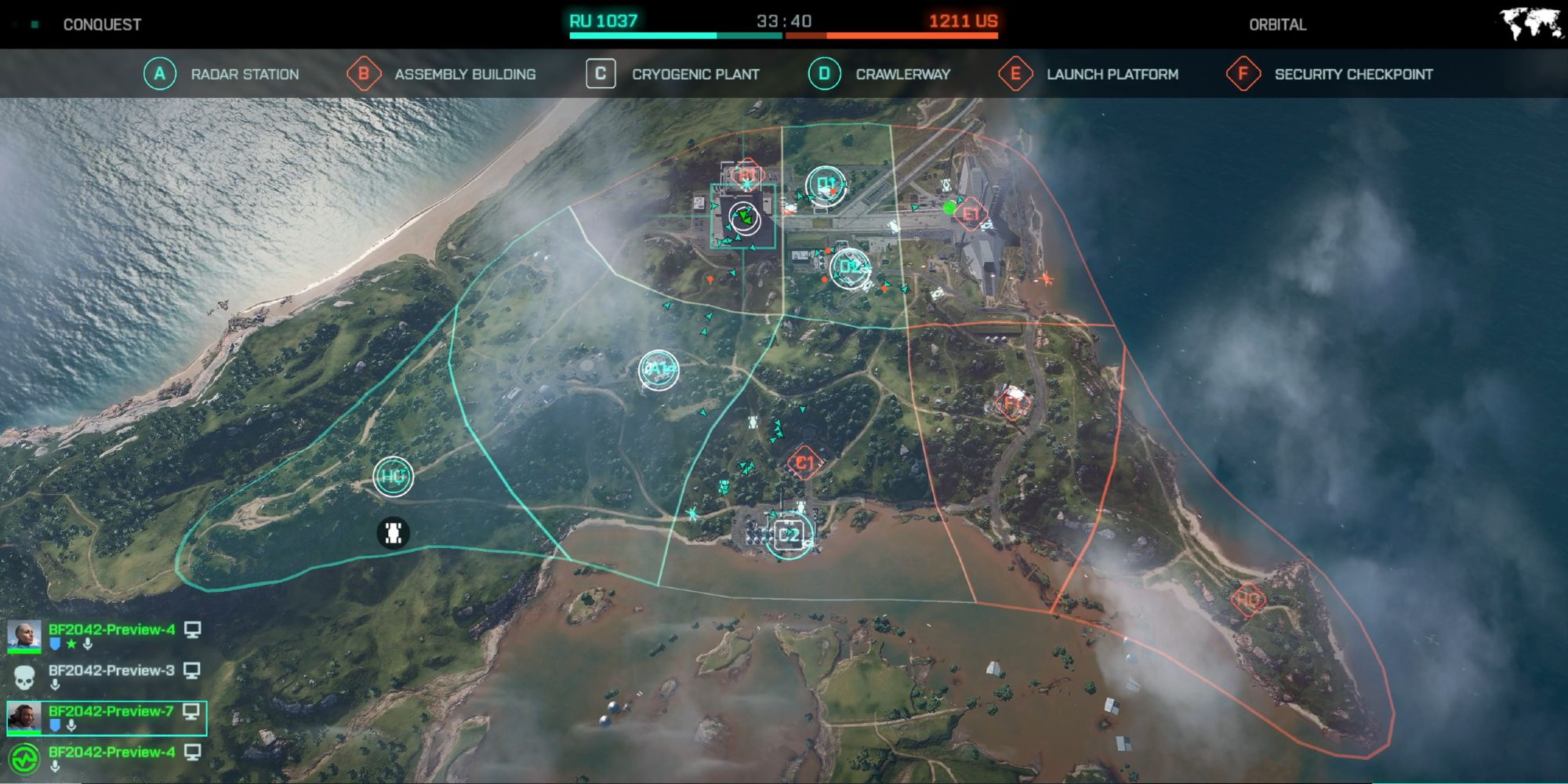 The deployment screen and map in Battlefield 2042