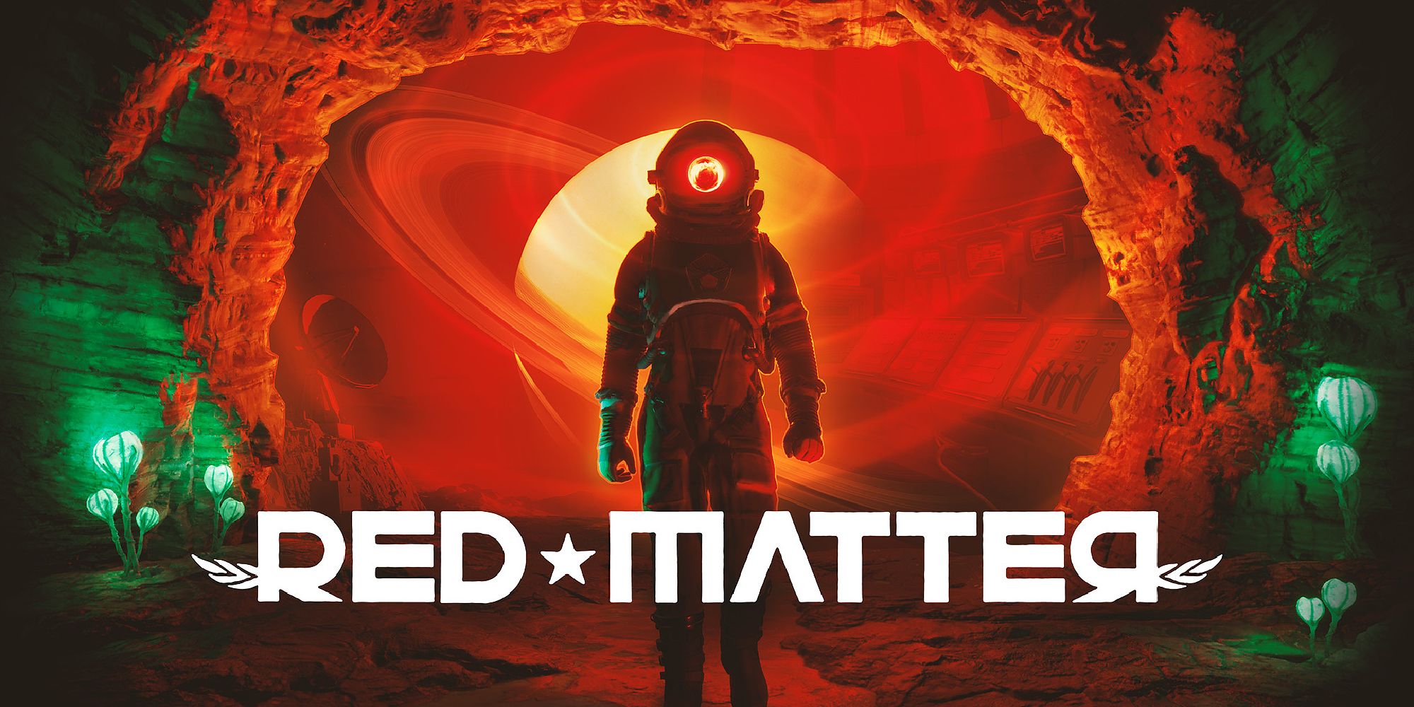 Best Puzzle VR Games a mysterious astronaut stood in a surreal alien landscape with the game's name, Red Matter, beneath them