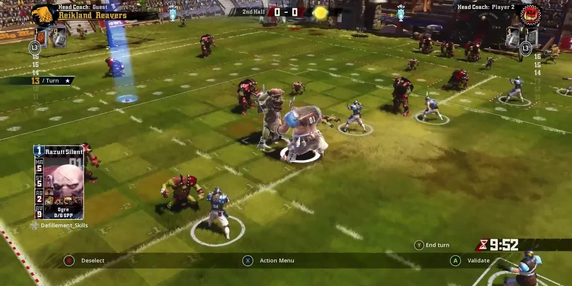 Blood Bowl 2 Orks Vs Humans On A grassy field