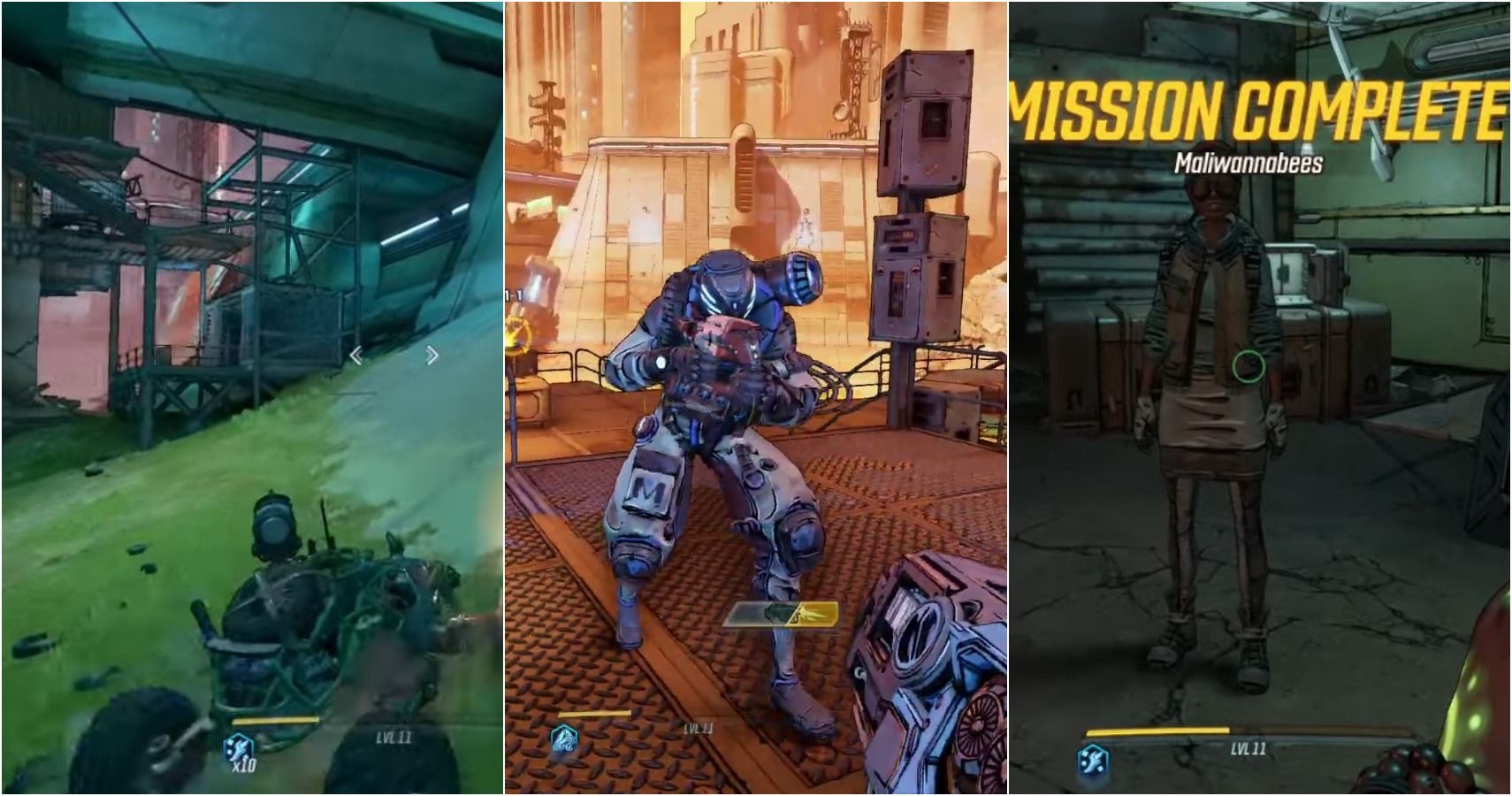 Borderlands 3 Maliwannabees split image of car, Rax, and Ziff mission complete