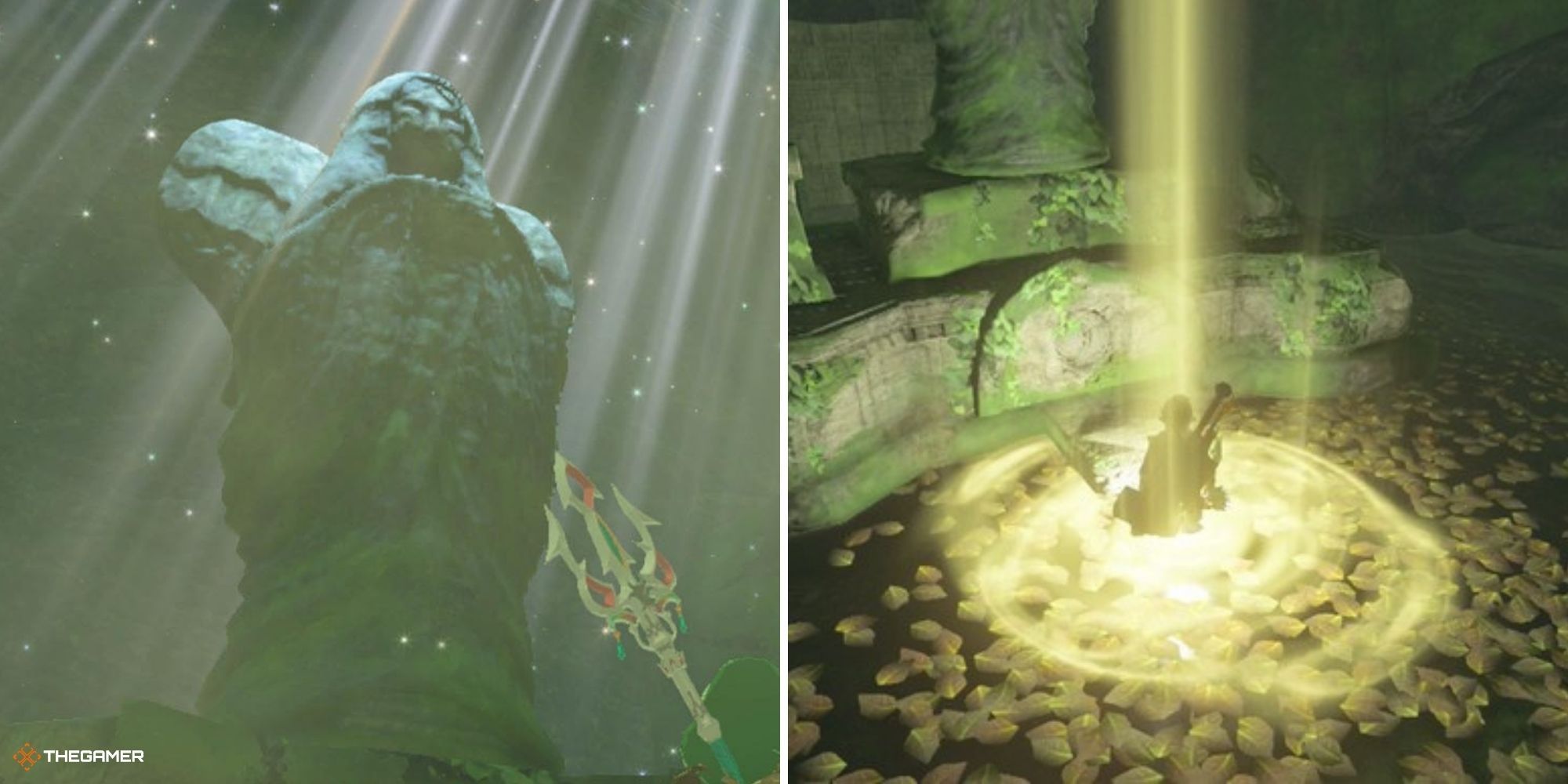 Breath of the Wild - Hylia Statue on left, offering scale to Hylia on right