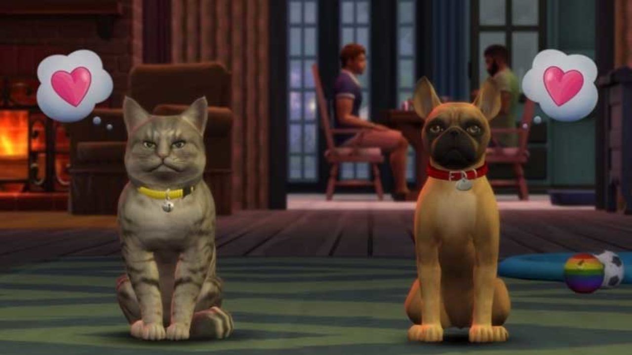 the sims 4 cats and dogs pet with heart bubbles