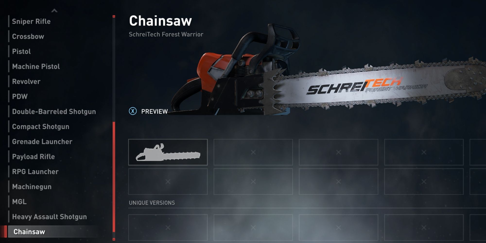 World War Z. Screenshot of the Chainsaw weapon loadout screen.