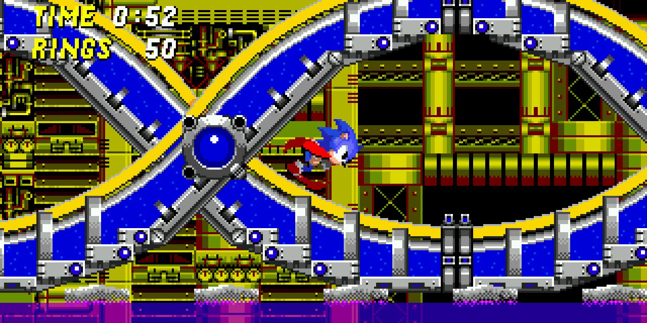 Sonic running through the Chemical Plant Zone in Sonic The Hedgehog 2