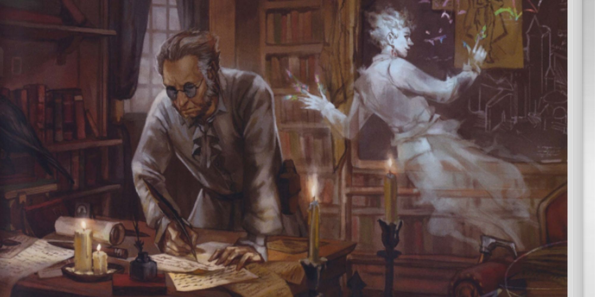 D&D Van Richten's Guide To Ravenloft - Van Richten writing notes with a ghost behind him