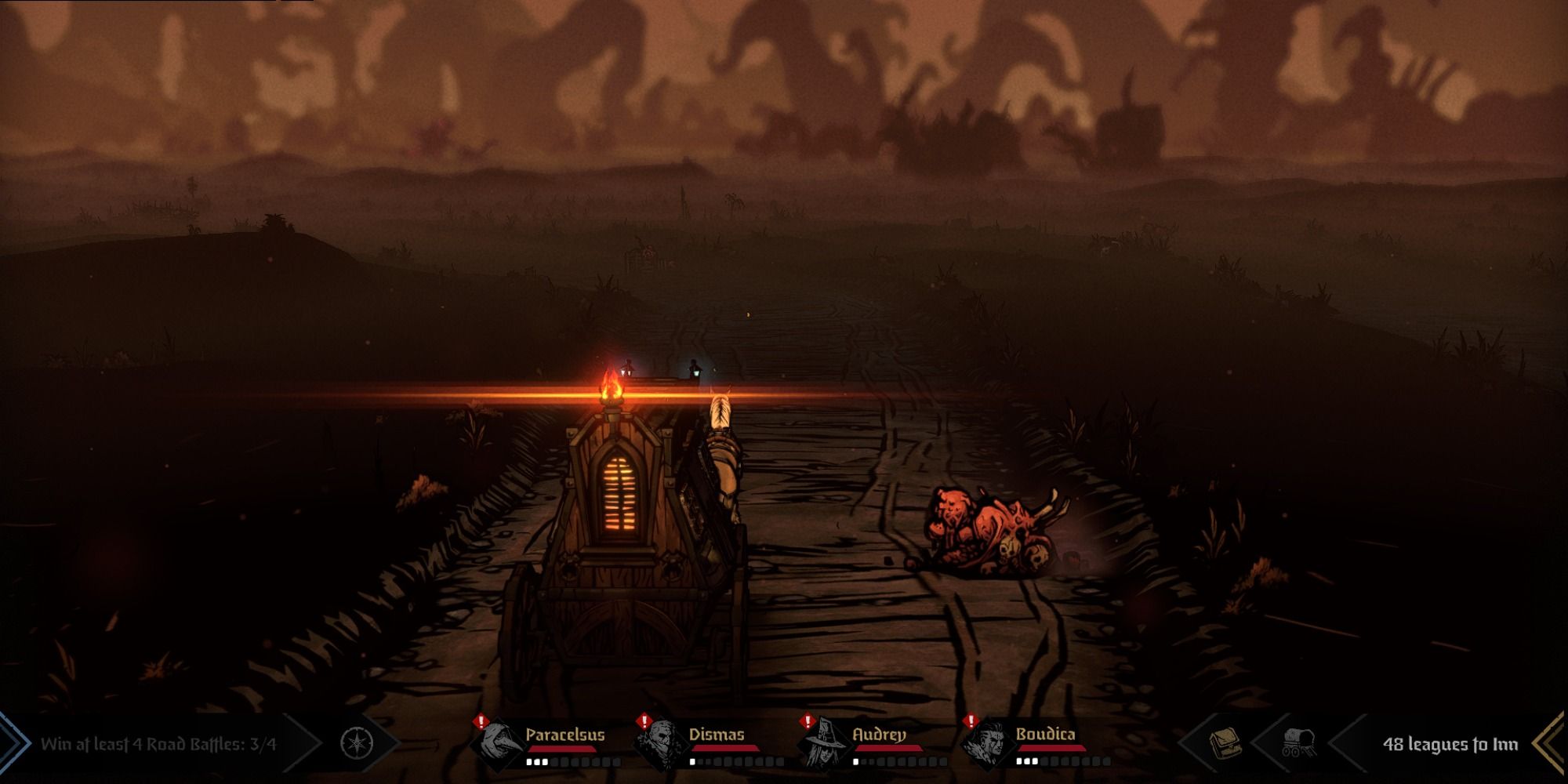 The stagecoach on the road in Darkest Dungeon 2
