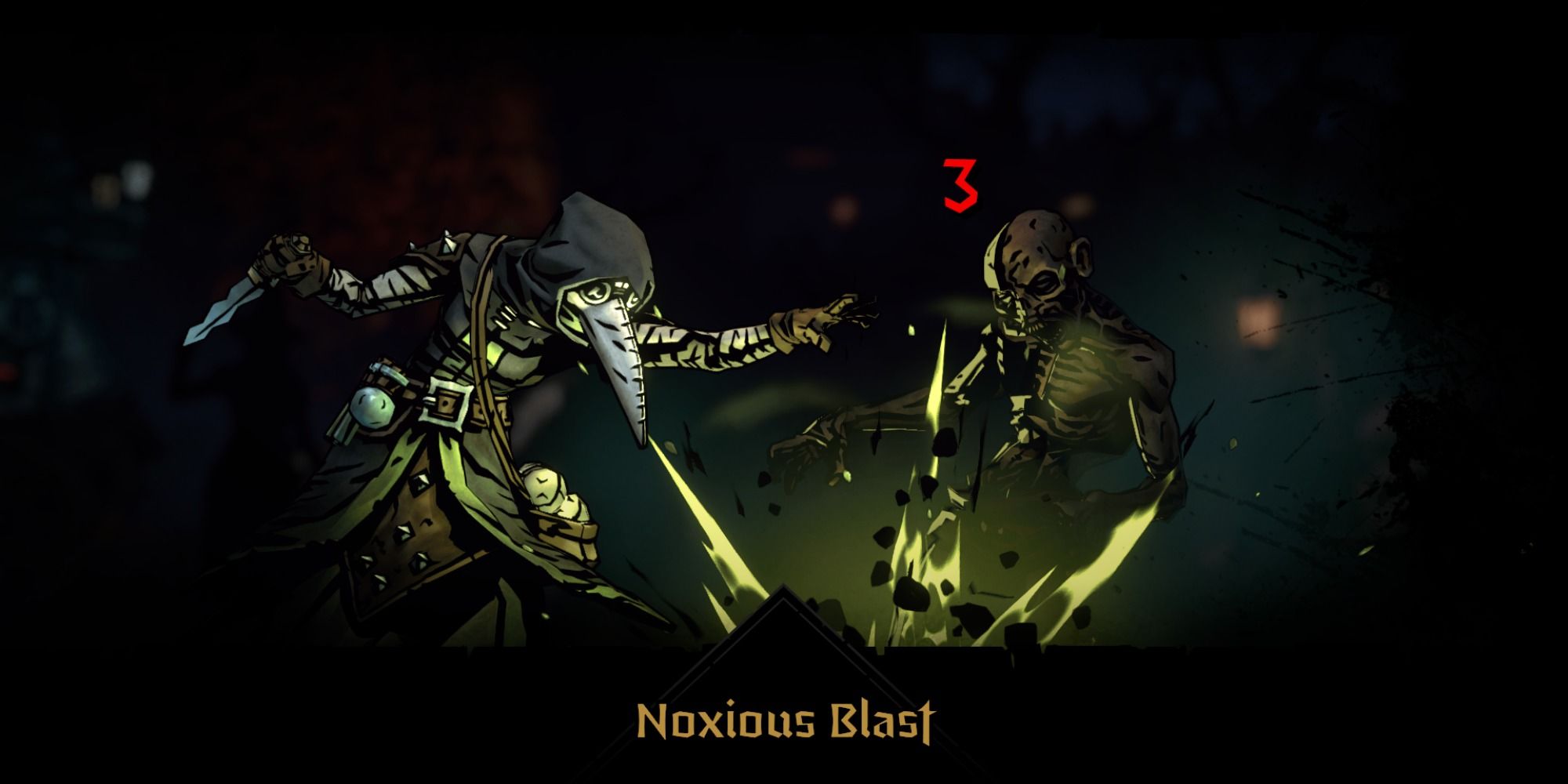 The Plague Doctor using Noxious Blast in Darkest Dungeon 2