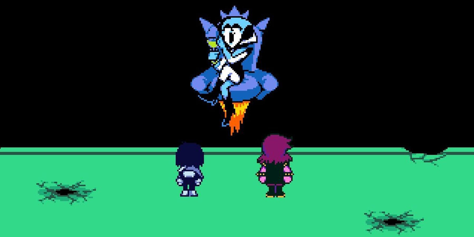 Queen talking to Kris and Susie in Deltarune