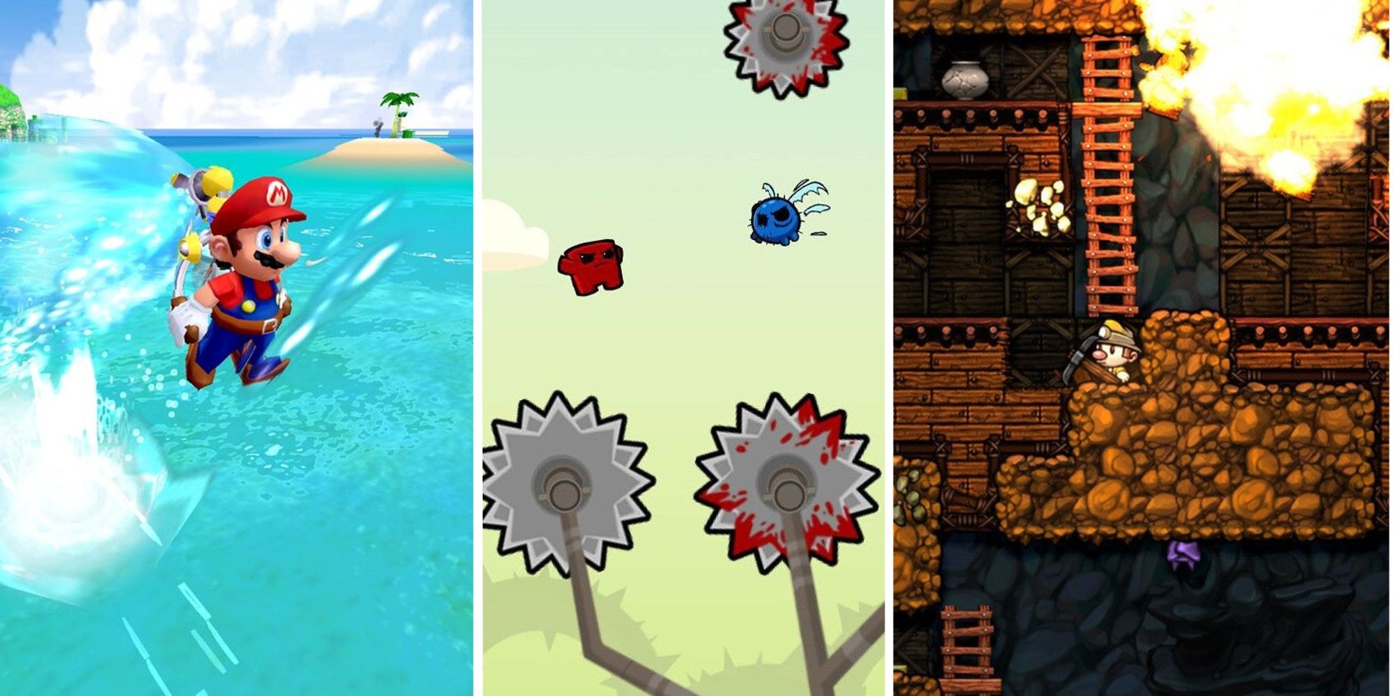 Schwierige Spiele mit Mario Sunshine, Super Meat Boy und Spelunky