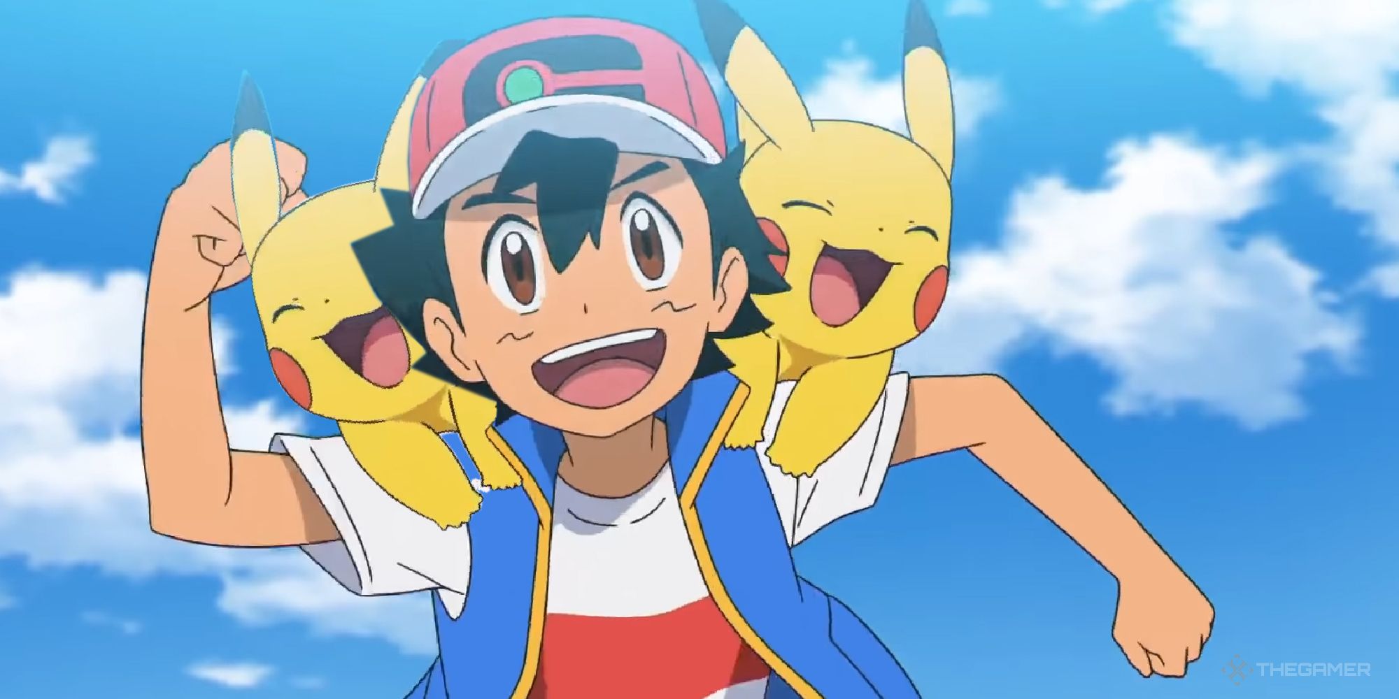 Ash from the anime with two Pikachu