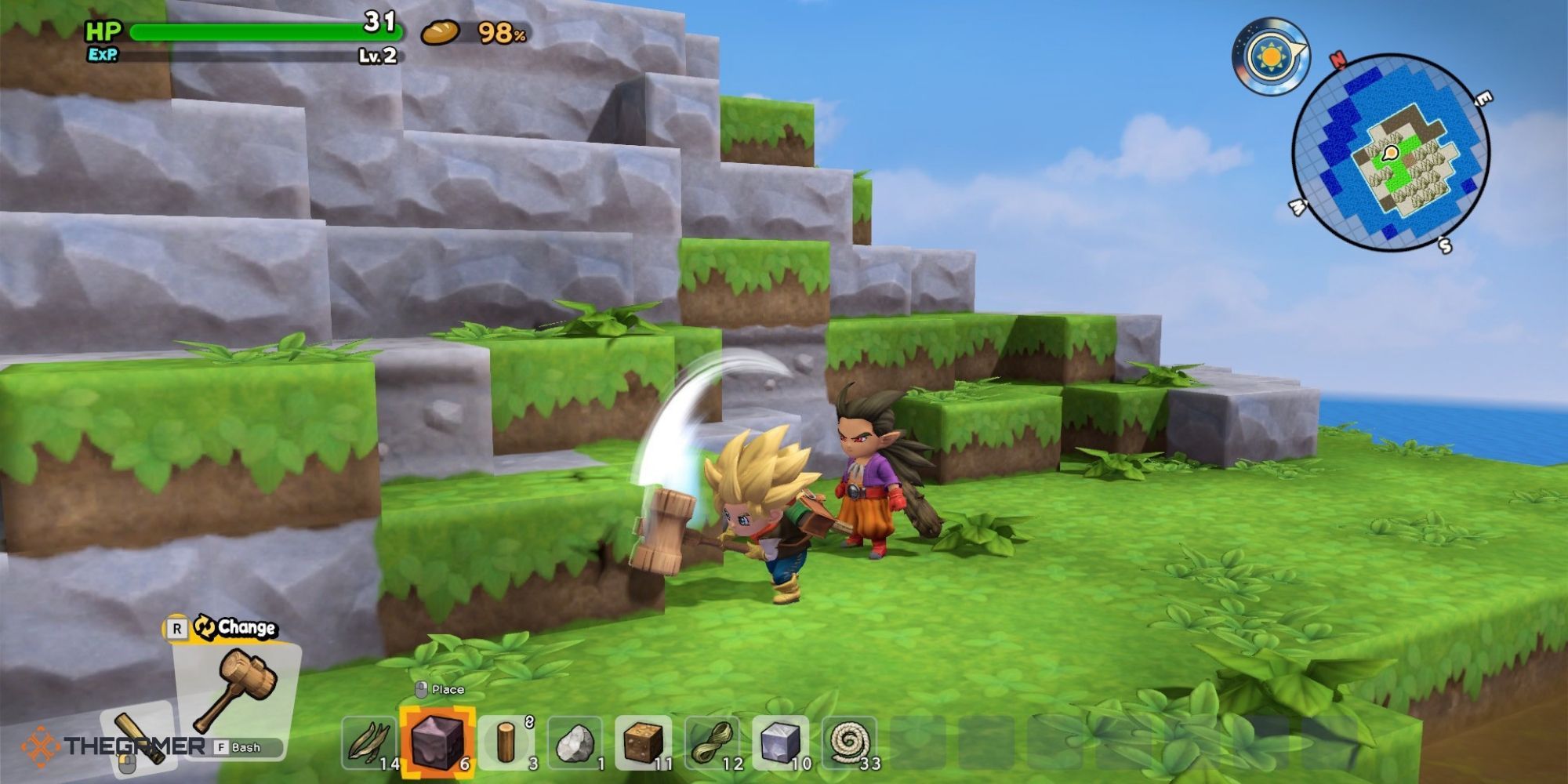 Dragon Quest Builders 2 - player gathering blocks in the game