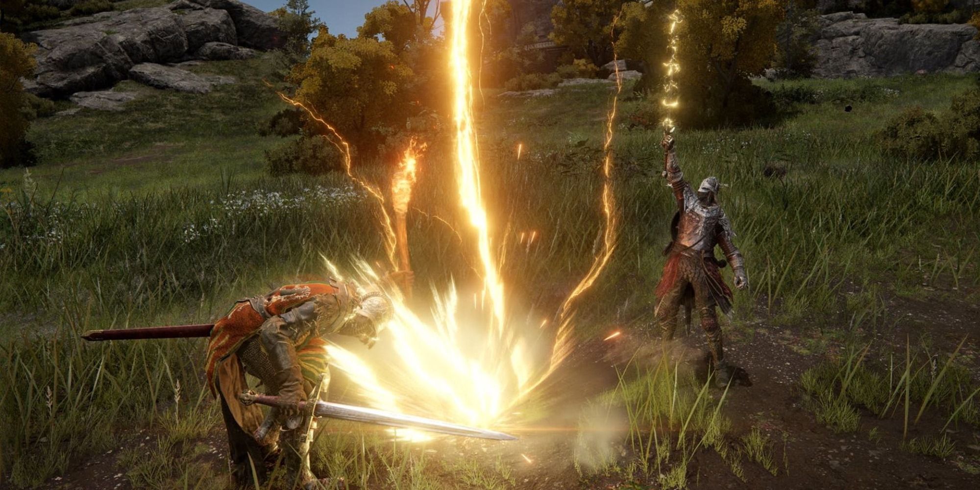 The player casting lightening from their sword with Ashes of War in Elden Ring