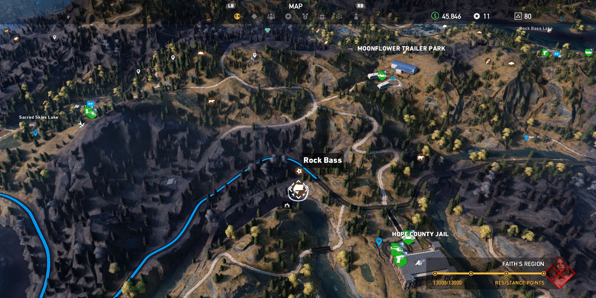 Far Cry 5 Screenshot Of Rock Bass Fishing Spot On Map