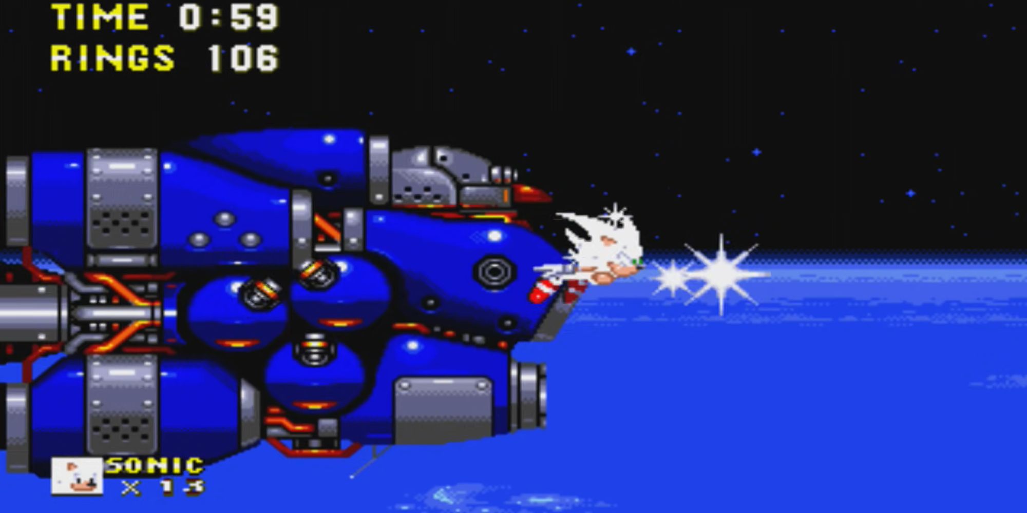 Sonic & Knuckles (Sonic 3 & Knuckles) - Hyper Sonic fighting the Final Weapon in Outer Space