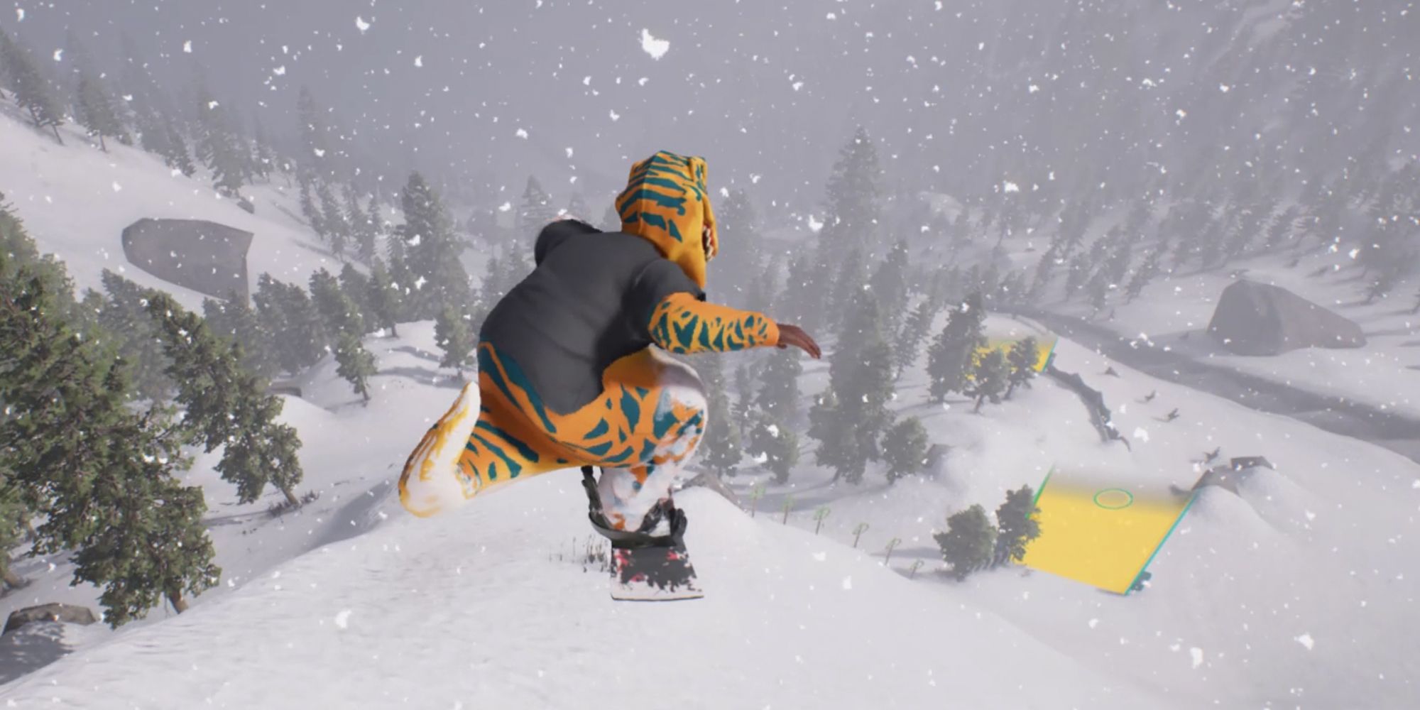 Riders Republic. Dinosaur costume riding a snowboard.