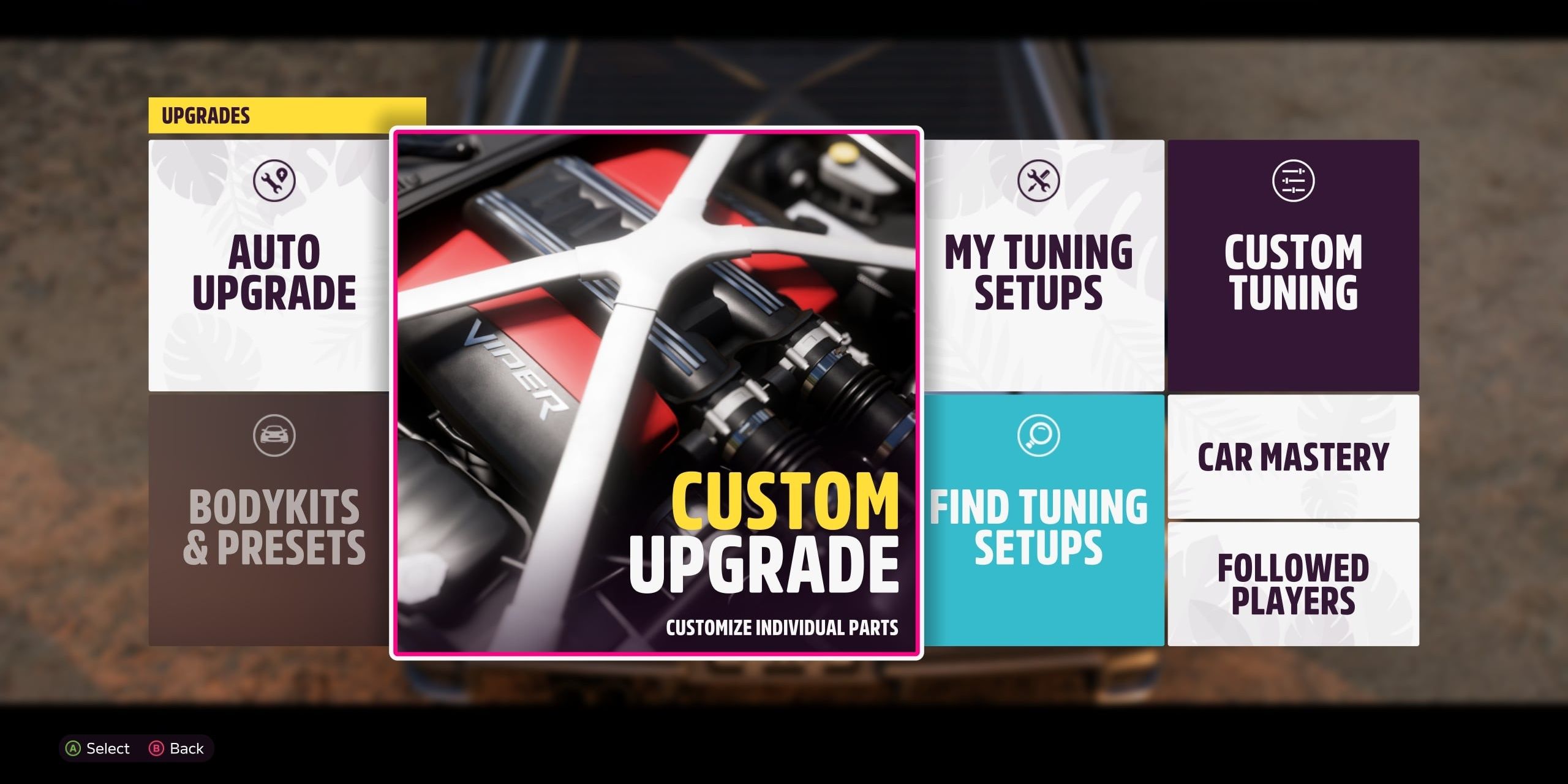Upgrades menu in Forza Horizon 5