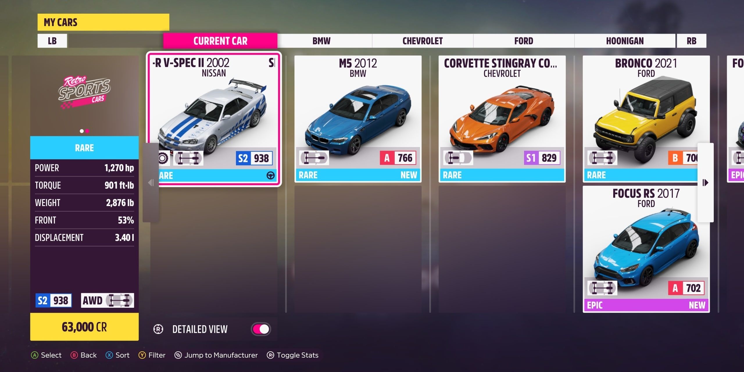 Garage menu in Forza Horizon 5