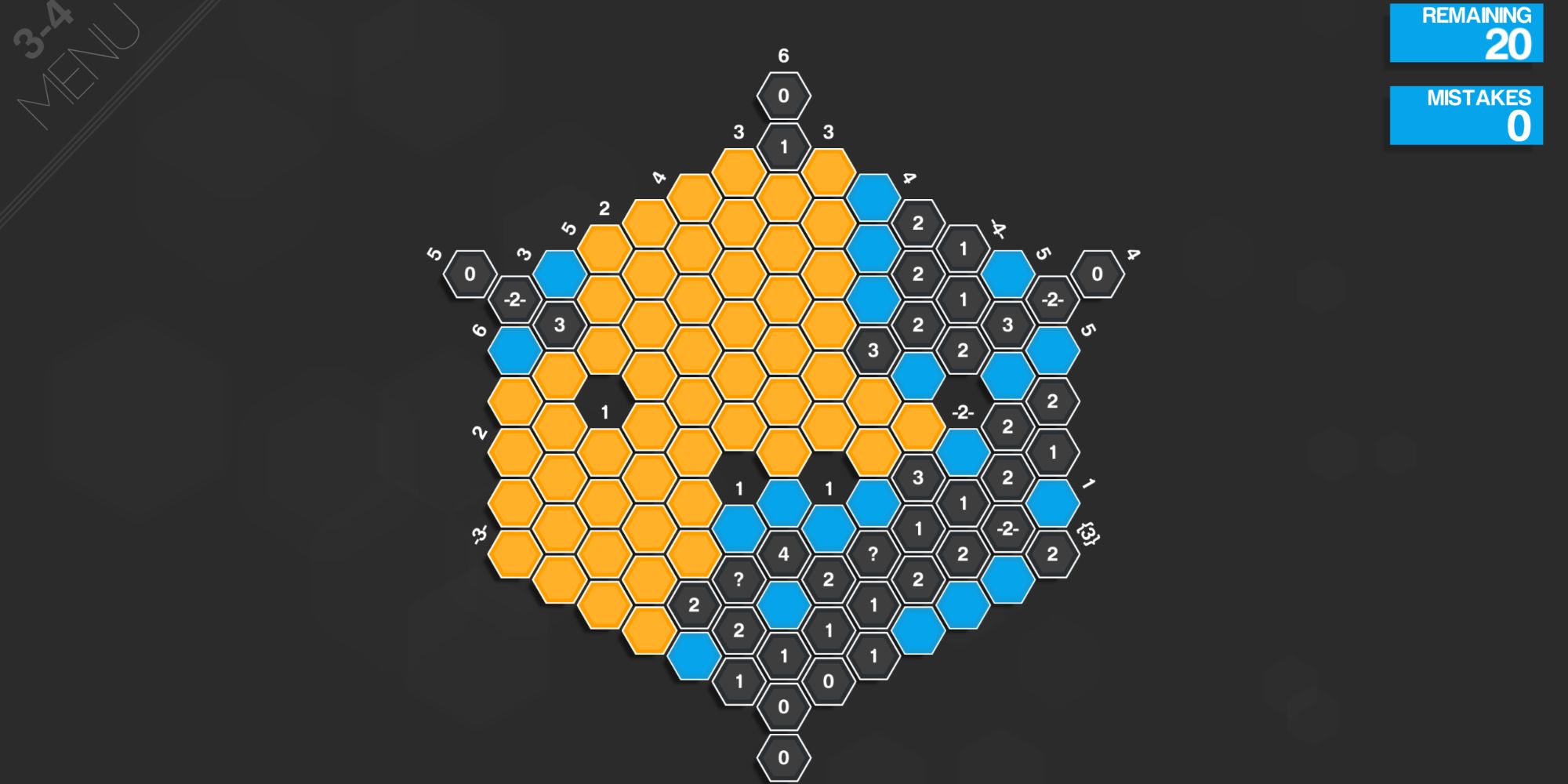 Hexcells Plus hexagonal pattern with blue and orange colors