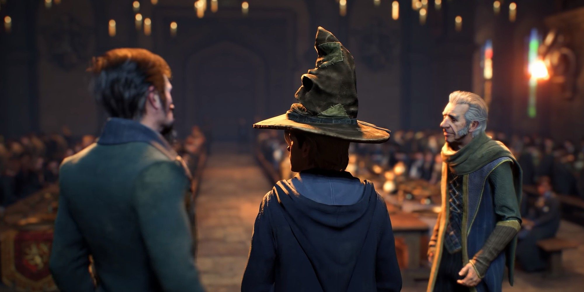 Hogwarts legacy scene with sorting hat
