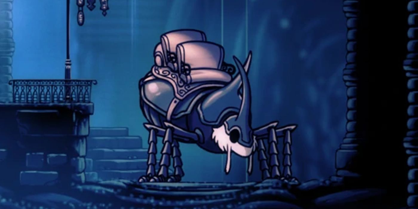 Hollow Knight The Last Stag eagerly awaiting you in the station to hop on for a ride to a destination.