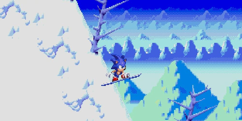 Sonic The Hedgehog 3 (Sonic 3 & Knuckles) - Sonic snowboarding in Ice Cap Zone