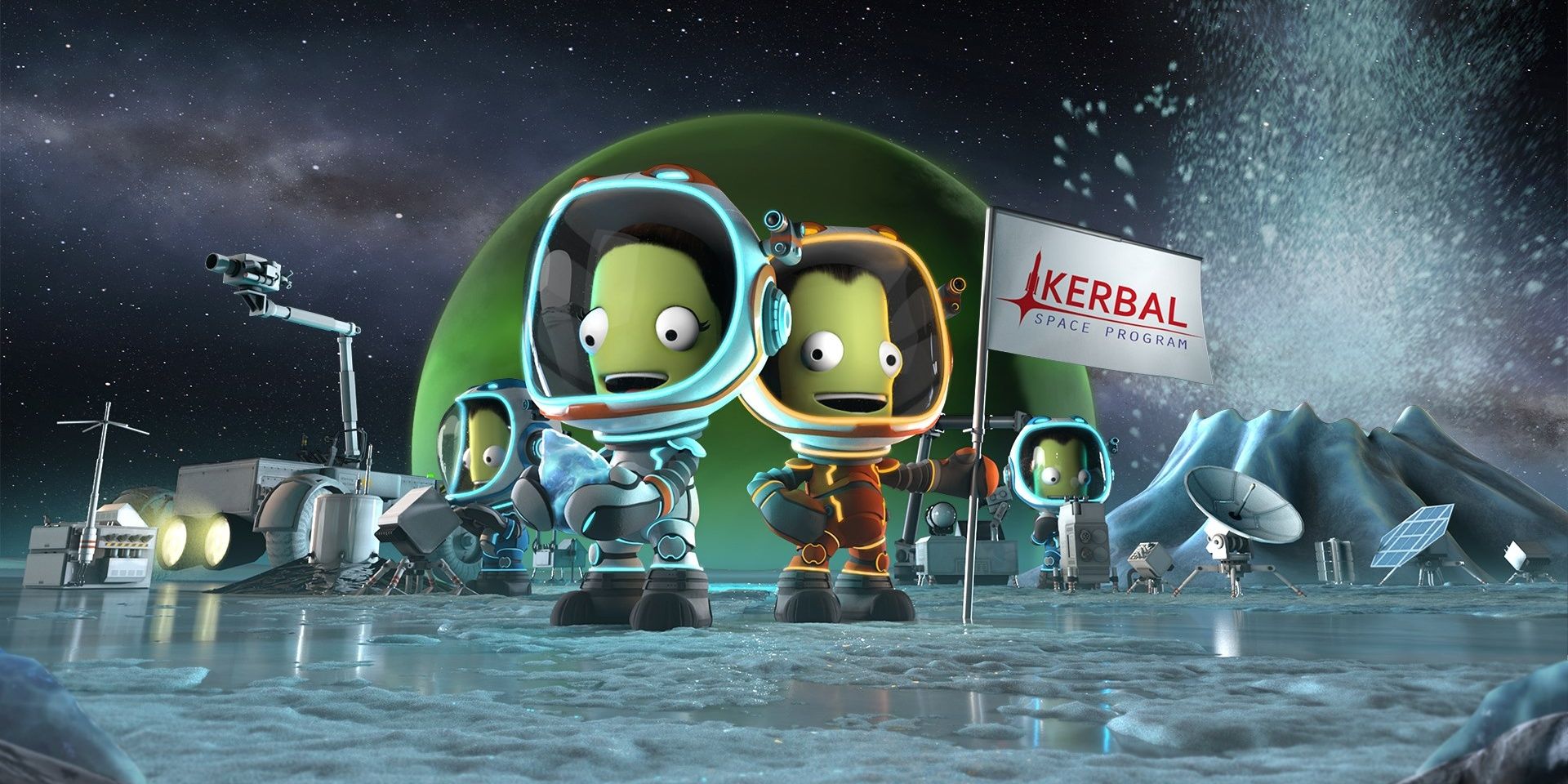A promotional image for Kerbal Space Program featuring two Kerbals.
