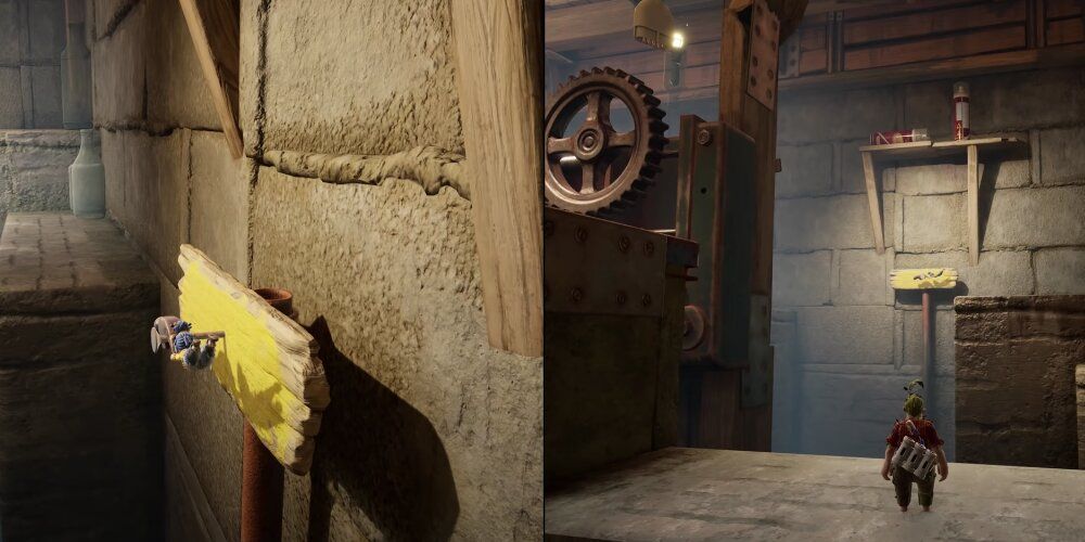 A Screenshot From Split Screen Gameplay Of It Takes Two, May And Cody In The Shed.