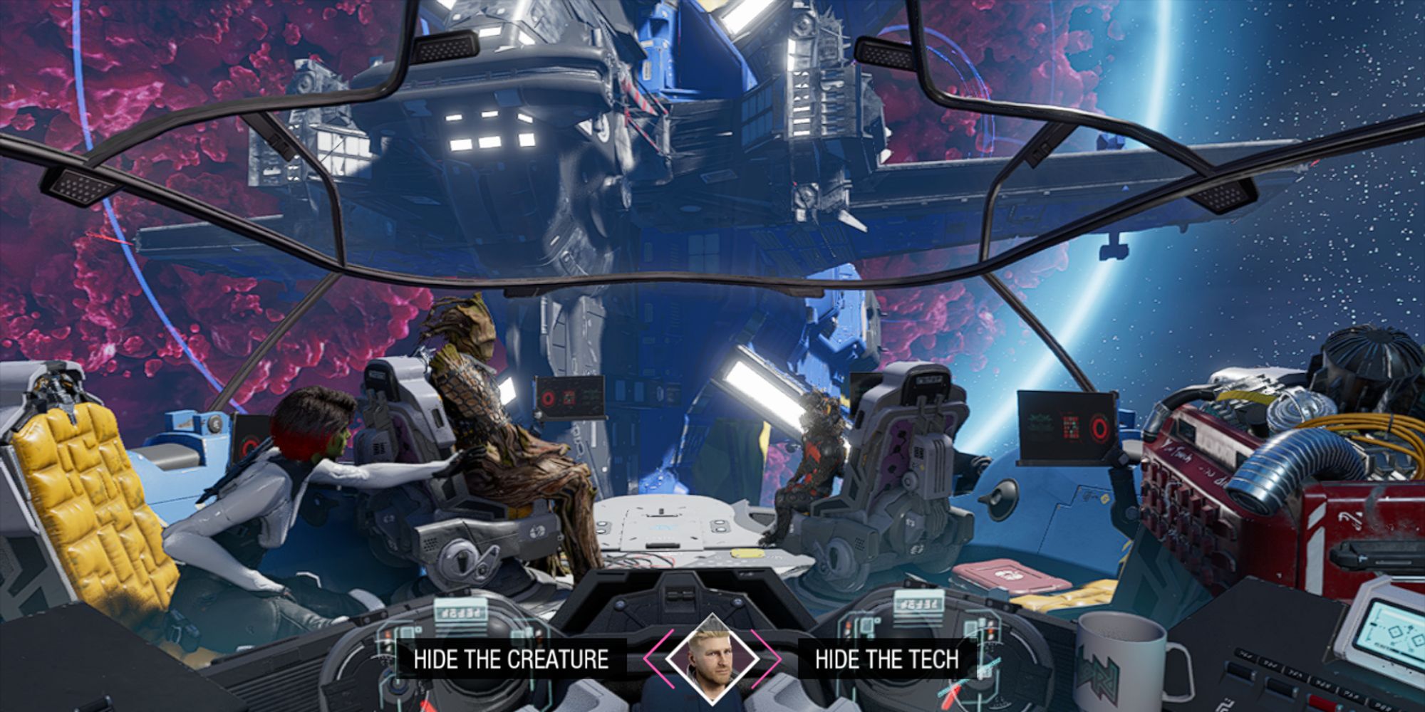 Marvel's Guardians of the Galaxy Screenshot Of Hide The Creature Or Tech Choice