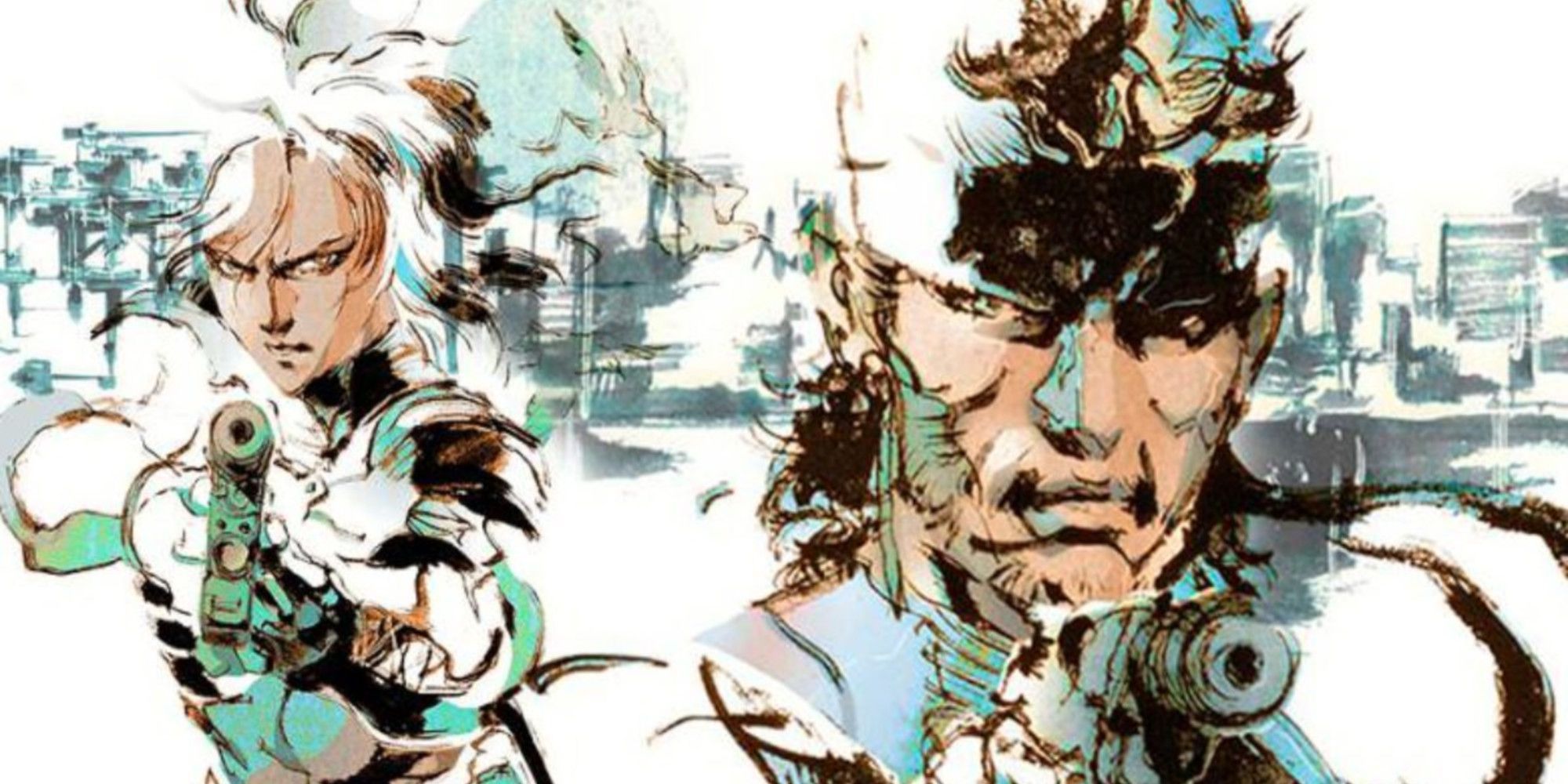 Metal Gear Solid 2: Official art showing Raiden and Snake
