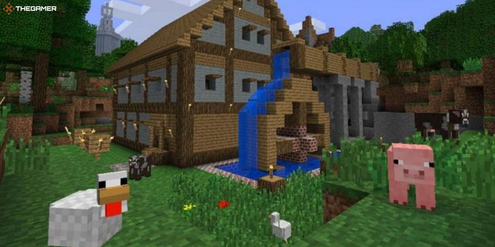 Minecraft - player home with animals outside