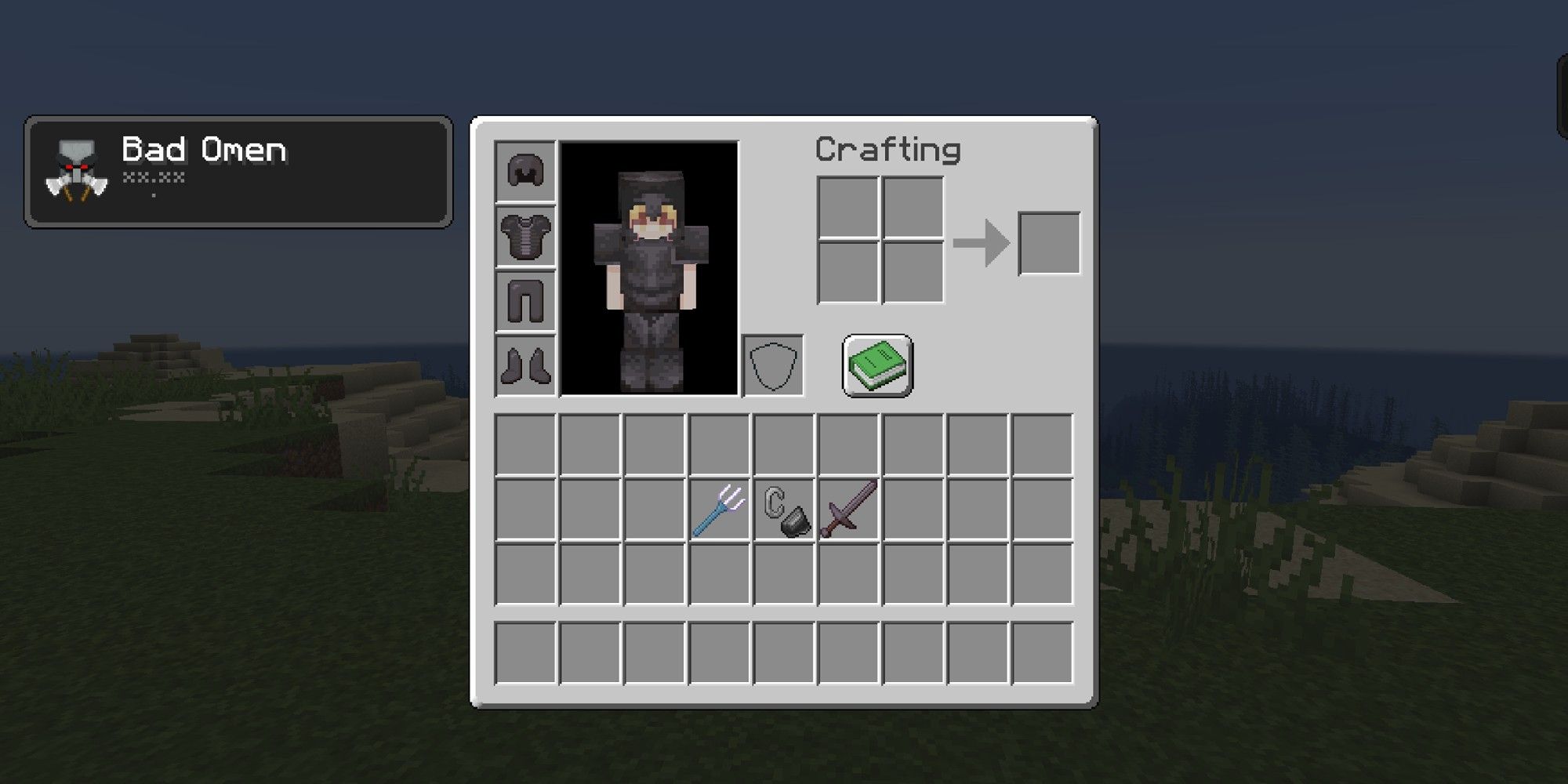 player inventory with preparations to get creeper head