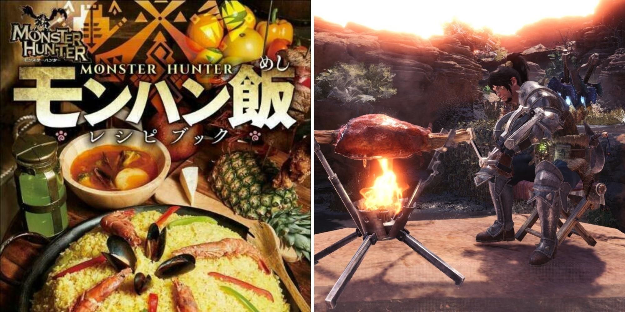 Monster Hunter Meal Recipe Book and character cooking in Monster Hunter game