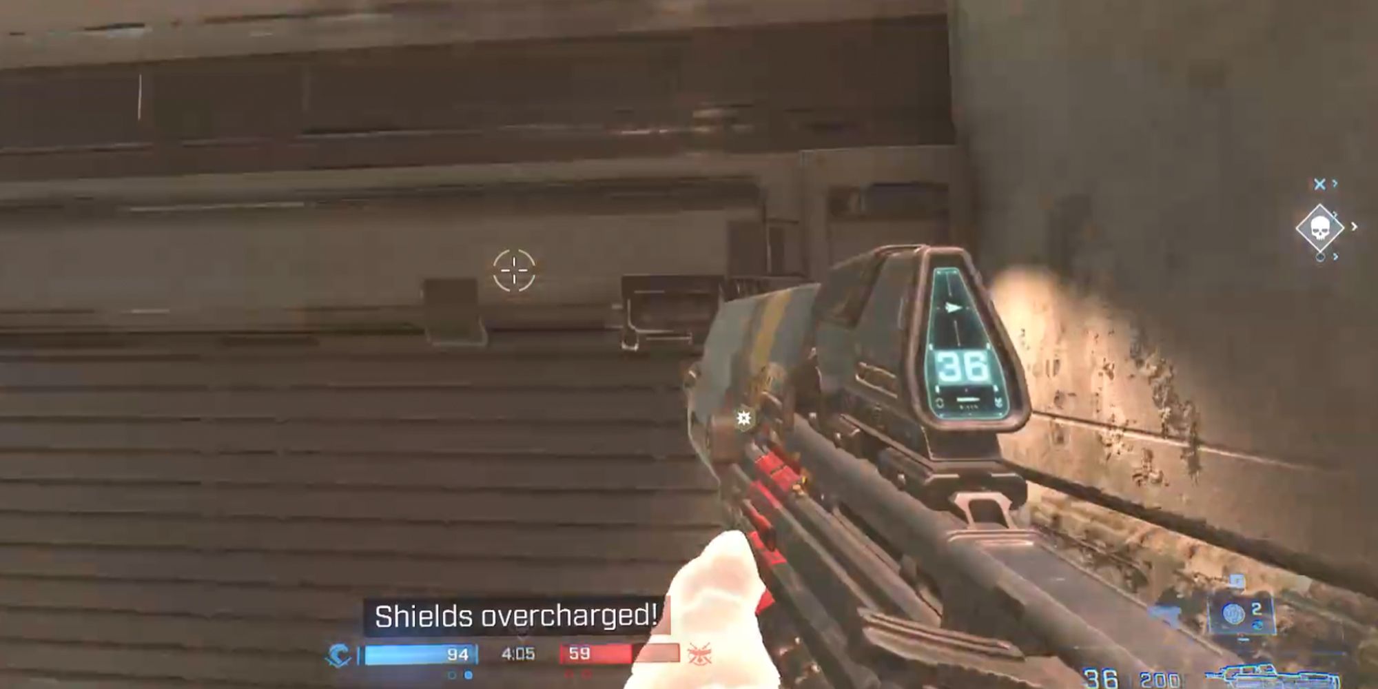 Halo Infinite gun sights aimed ahead, multiplayer online match