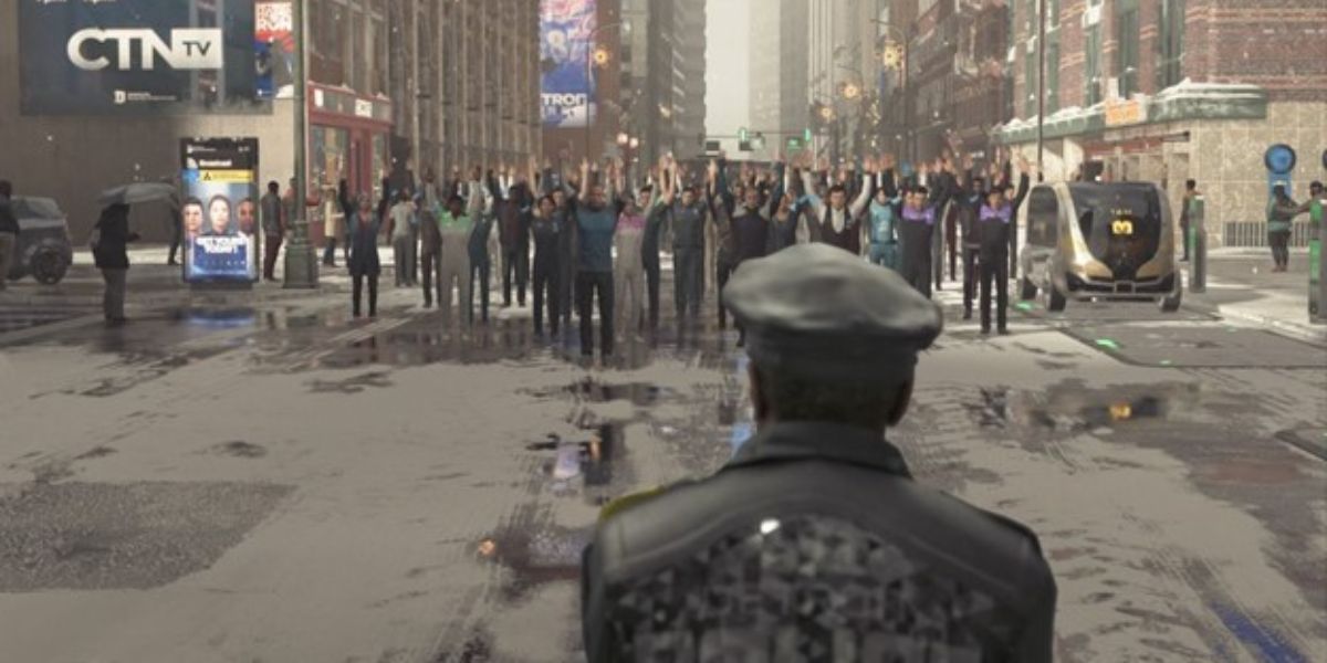 Markus leads a peaceful protest in Detroit Become Human
