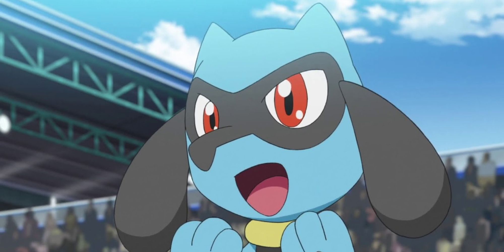 a happy riolu in the pokemon anime