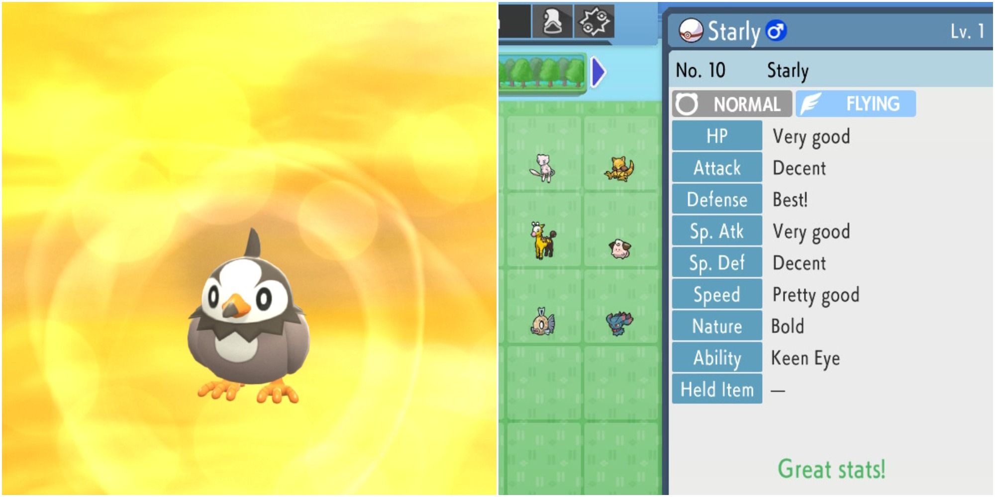 Pokemon Brilliant Diamond Shining Pearl Starly Breeding Stats