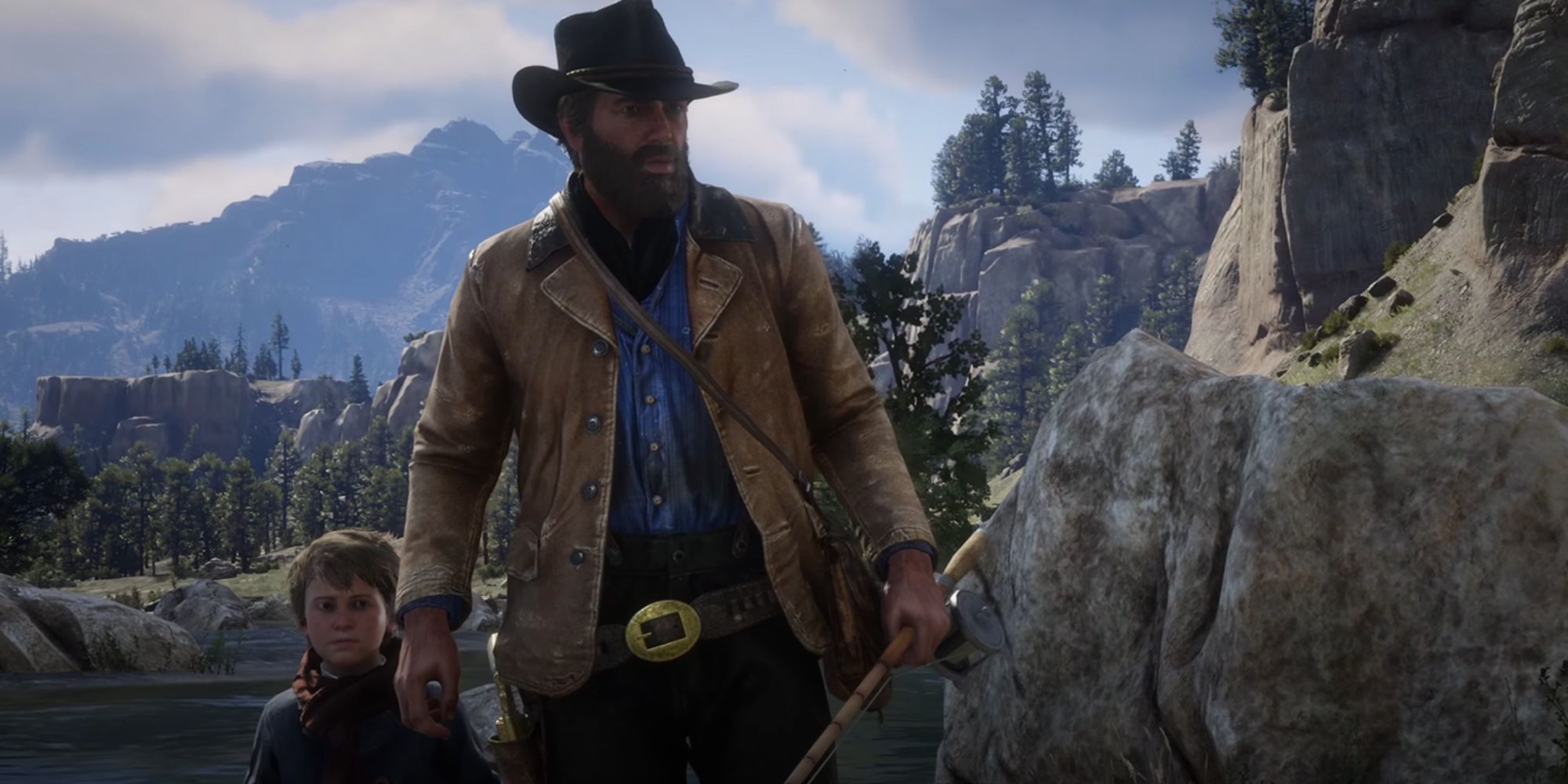 Red Dead Redemption 2 Screenshot Of Arthur Covering Jack