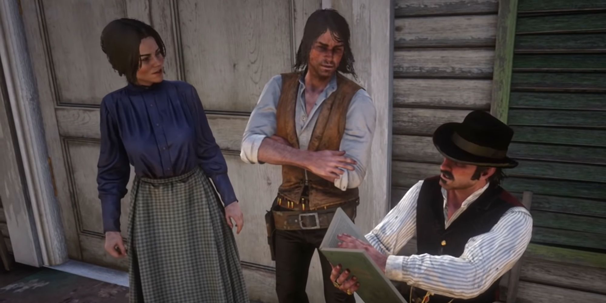Red Dead Redemption 2 Screenshot Of Dutch Reading To John and Abigail