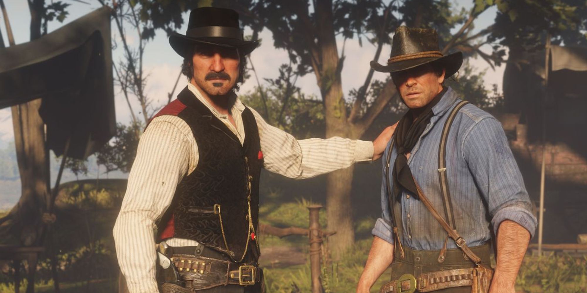 Dutch With His Hand On Arthur's Shoulder In Red Dead Redemption 2.