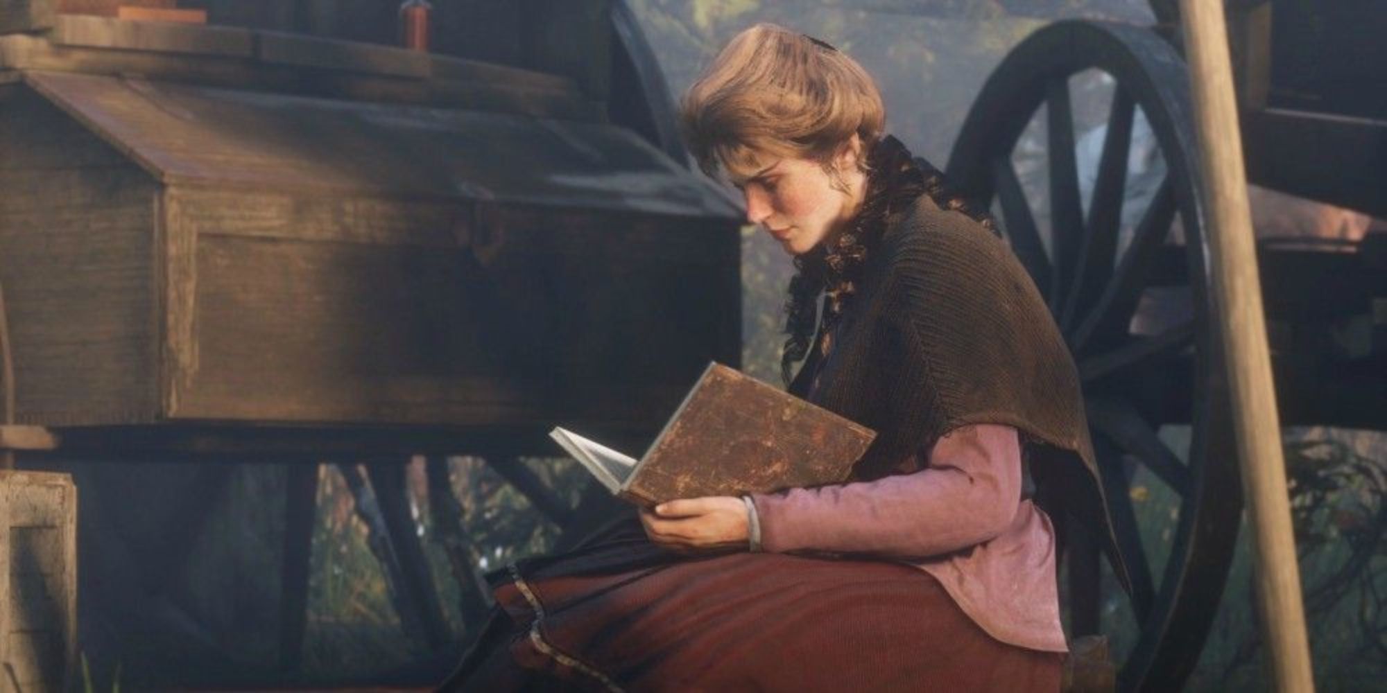 Red Dead Redemption 2 Screenshot Of Mary-Beth Reading A Book
