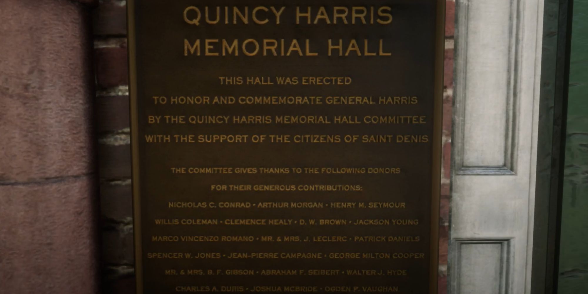 Red Dead Redemption 2 Screenshot Of Quincy Harris Memorial Hall Plaque