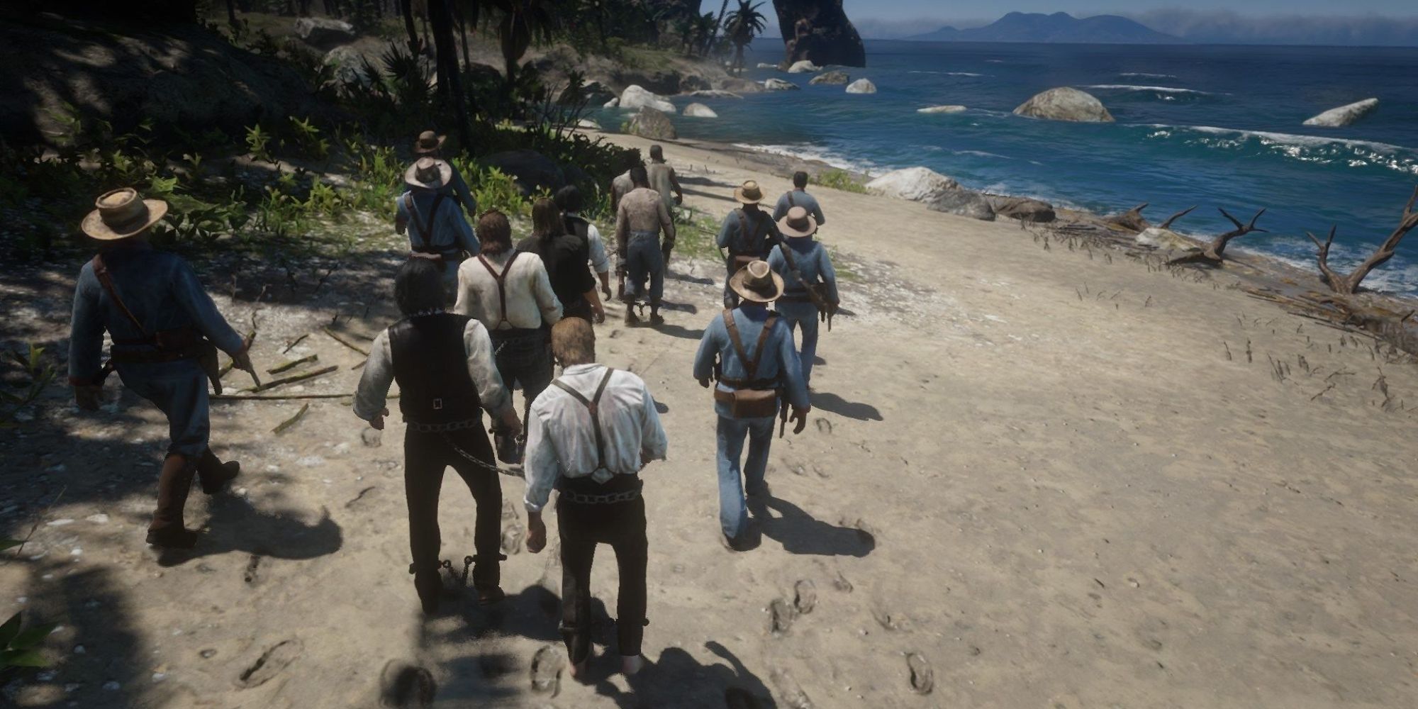 Red Dead Redemption 2 Screenshot Of The Gang Captured In Guarma