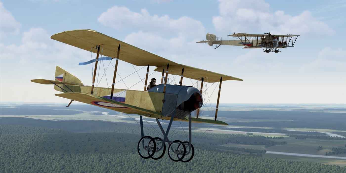 Biplanes flying over Europe in Rise of Flight