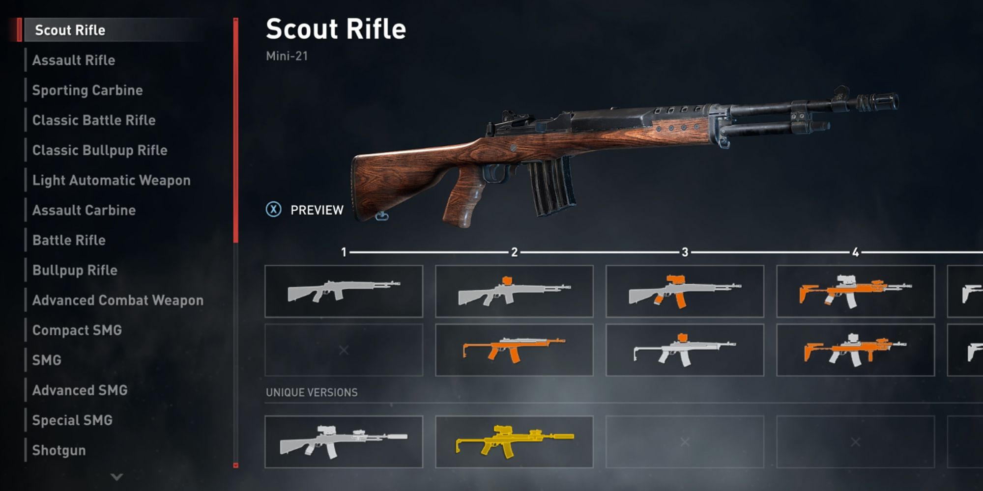 World War Z. Screenshot of the Scout Rifle weapon loadout screen.